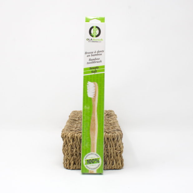Brosse à dents en bambou biodégradable souple blanche OlaBamboo bamboo soft biodegradable white toothbrush