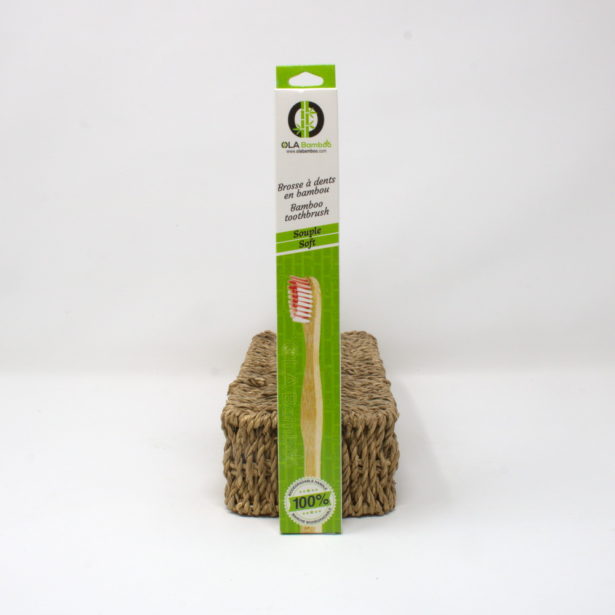 Brosse à dents en bambou biodégradable souple rouge OlaBamboo bamboo soft biodegradable red toothbrush