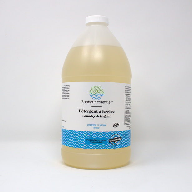 Détergent à lessive biodégradable 4 litres disponible en vrac Bonheur Essentiel biodegradable laundry detergent 4 liters available in bulk